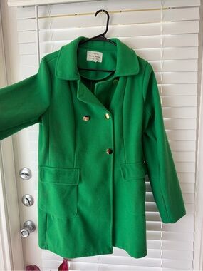 Haute Monde Emerald Green Double-Breasted Pea Coat with Gold Buttons